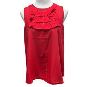 Rose + Olive Women's Red Sleeveless Ruffle Tank Top Blouse SIZE Large
